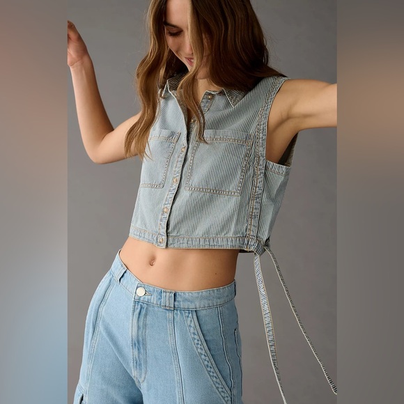 PILCRO Anthropologie Side-Tie Tank Top Striped - Picture 1 of 11